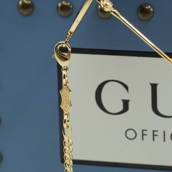 Gucci GG1034S 002 Geometric Sunglasses - Gold with Chain/Grey - Picture 7 of 10